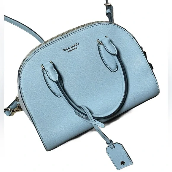 Kate Spade Baby Blue Reiley Medium Dome Saffiano Leather Satchel Crossbody Bag - Picture 2 of 16